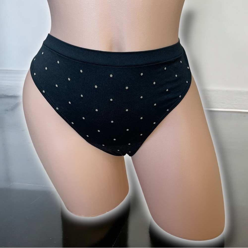 Victoria's Secret Intimates Black Polka Dots Seamless Thong Bikini Panties